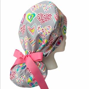 Gray pink Women Scrub Cap, Ponytail Surgical Hat